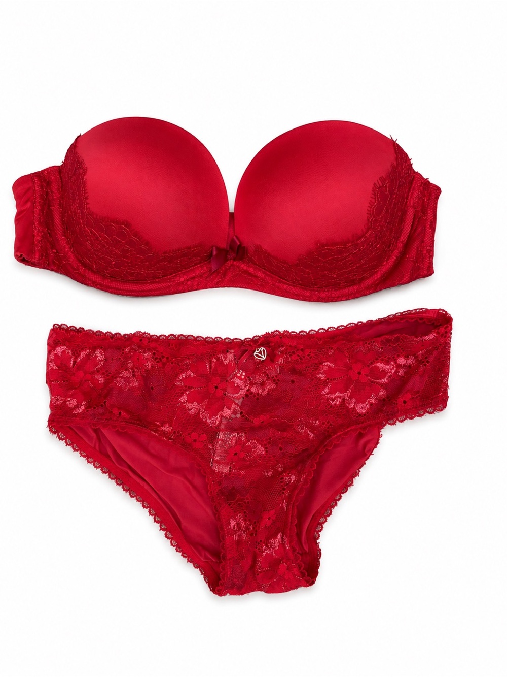 Victoria’s Secret Red Lace Very Sexy Strapless Bra 32B + XS Panty Set